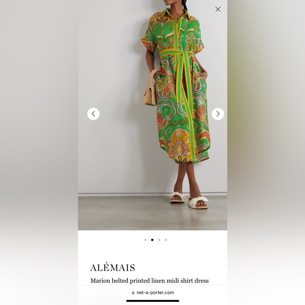 ALEMAIS Marion belted printed linen midi shirt dress UK12
